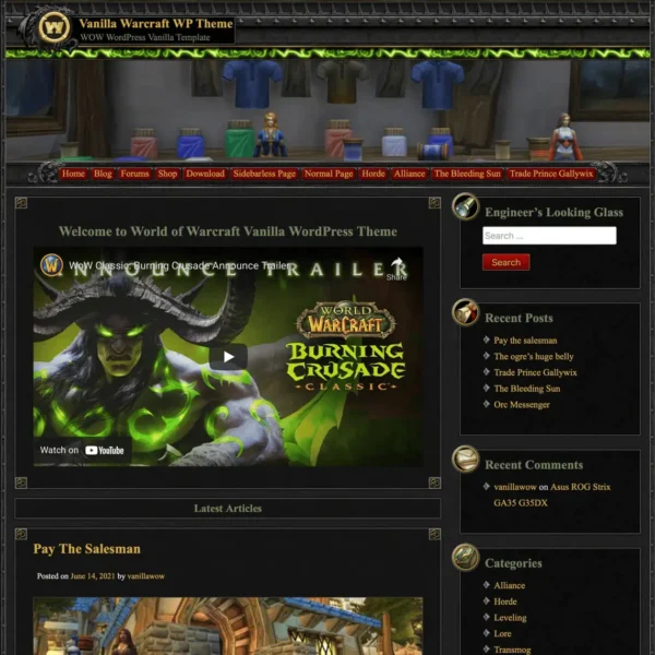 World of Warcraft Wordpress theme - vanilla